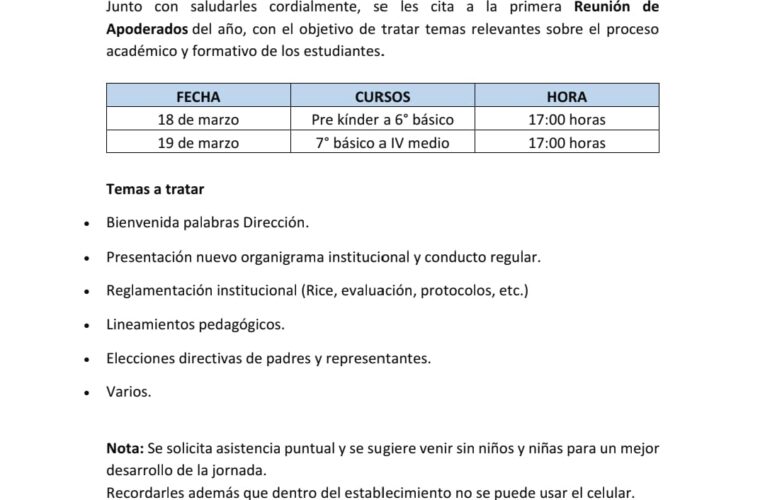Fechas reuniones de apoderados
