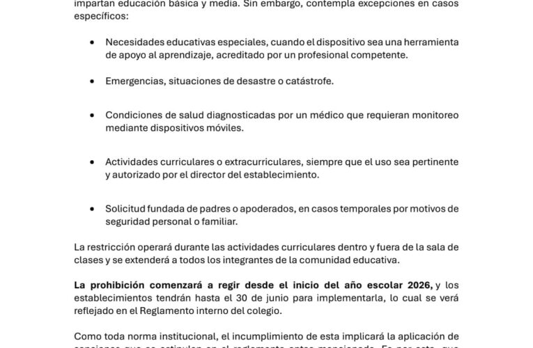 Comunicado sobre el uso de celular